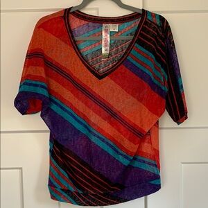 {Fresh Brewed} Vibrant Striped V-Neck Blouse